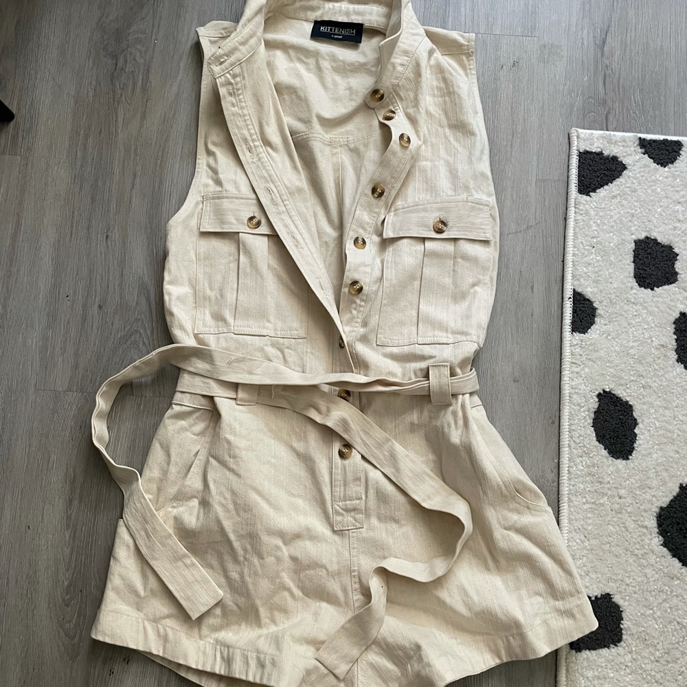 KITTENISH button up romper with waist tie